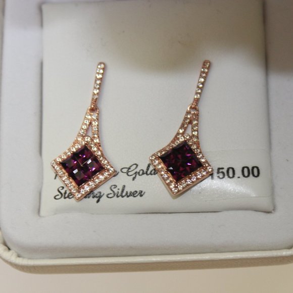 Sterling N' Ice 14k Rose Gold Over Silver Crystal Drop Earrings - Picture 3 of 6